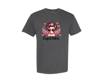 brand:Comfort Colors|color:Pepper|Cupid Vibes Pink Heart Wing Valentine Graphic T-Shirt