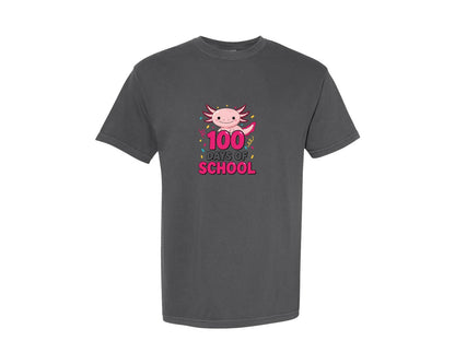 brand:Comfort Colors|color:Pepper|100 Days Of School Axolotl 2 Graphic T-Shirt
