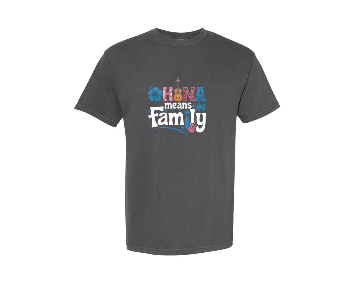 brand:Comfort Colors|color:Pepper|Ohana Means Family Hawaiian Hibiscus Graphic T-Shirt