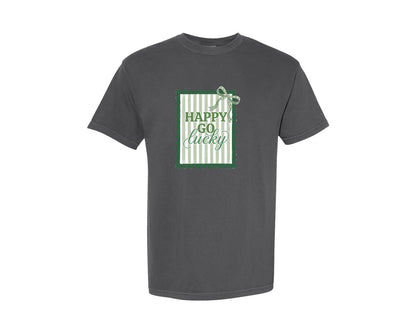brand:Comfort Colors|color:Pepper|Happy Go Lucky St Patricks Stamp Graphic T-Shirt