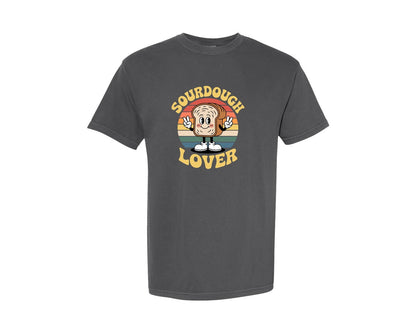 brand:Comfort Colors|color:Pepper|Sourdough Lover Retro Bread Peace Pun Graphic T-Shirt