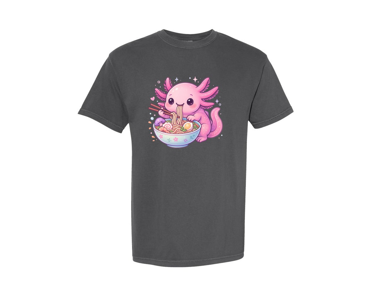 brand:Comfort Colors|color:Pepper|Cute Axolotl Ramen Noodles Graphic T-Shirt