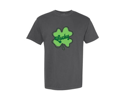 brand:Comfort Colors|color:Pepper|Lucky St Patricks Day Clover 2 Graphic T-Shirt
