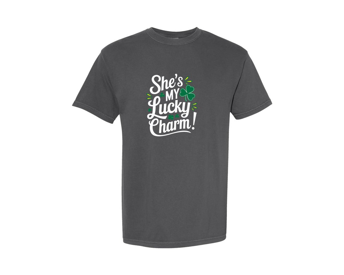 brand:Comfort Colors|color:Pepper|Shes My Lucky Charm St Patricks Day 2 Graphic T-Shirt