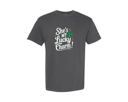 brand:Comfort Colors|color:Pepper|Shes My Lucky Charm St Patricks Day 2 Graphic T-Shirt