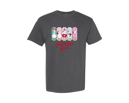 brand:Comfort Colors|color:Pepper|Cute Love Goose Valentine Graphic T-Shirt