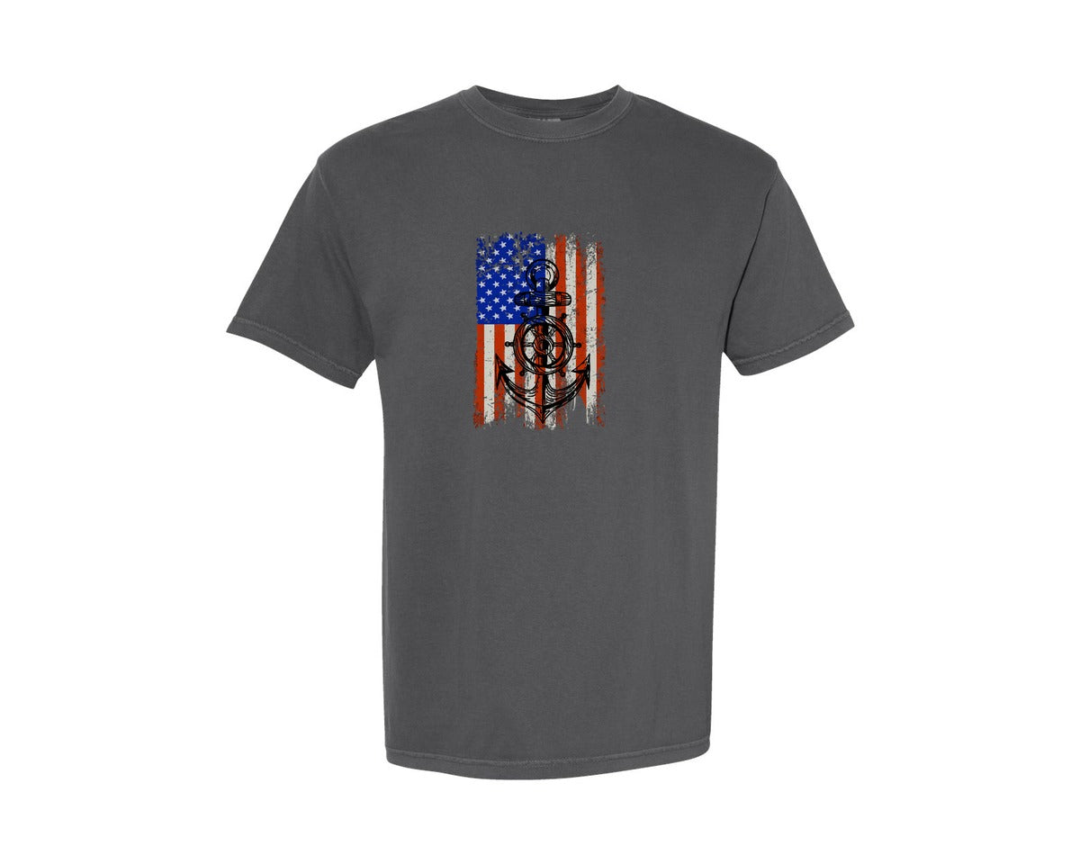 brand:Comfort Colors|color:Pepper|American Flag Anchor Graphic T-Shirt