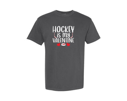 brand:Comfort Colors|color:Pepper|Funny Sports Hockey Is My Valentine Graphic T-Shirt