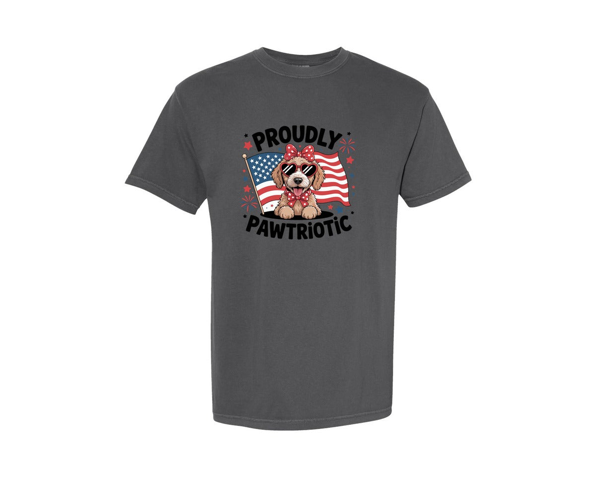 brand:Comfort Colors|color:Pepper|Patriotic Dog With American Flag Graphic T-Shirt