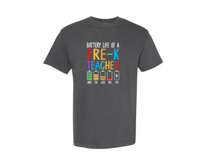 brand:Comfort Colors|color:Pepper|Battery Life Of Pre K Teacher Graphic T-Shirt