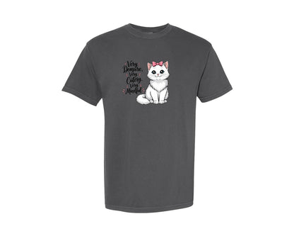 brand:Comfort Colors|color:Pepper|Cute White Kitten With Pink Bow Graphic T-Shirt
