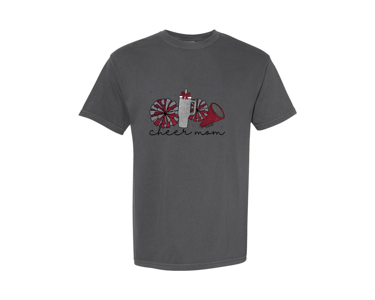 brand:Comfort Colors|color:Pepper|Cheer Mom Glitter Cheerleading Graphic T-Shirt