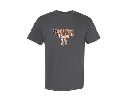 brand:Comfort Colors|color:Pepper|Football Mama Lace Football Bow Graphic T-Shirt