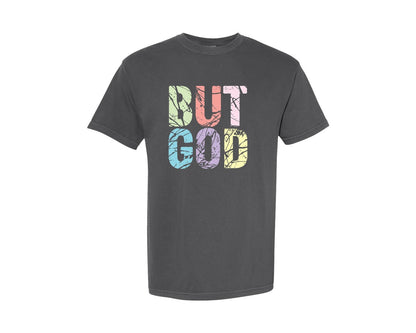brand:Comfort Colors|color:Pepper|But God Preppy Christian Women Graphic T-Shirt