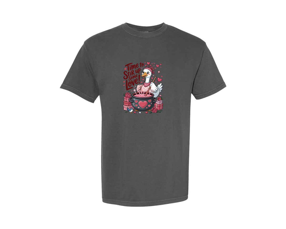 brand:Comfort Colors|color:Pepper|Stir Up Some Love Goose Valentine Graphic T-Shirt