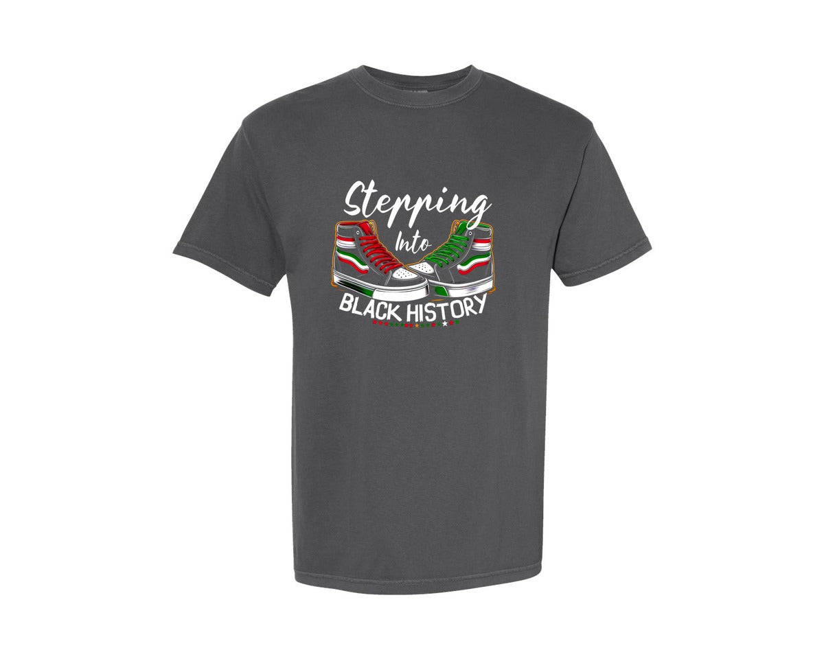 brand:Comfort Colors|color:Pepper|Stepping Into Black History Month Graphic T-Shirt