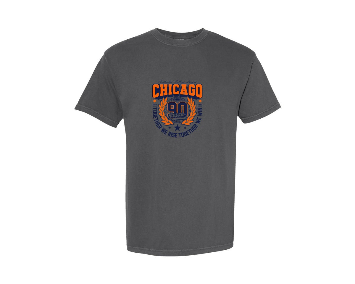 brand:Comfort Colors|color:Pepper|Chicago Varsity Athletic T Shirt Design Graphic T-Shirt