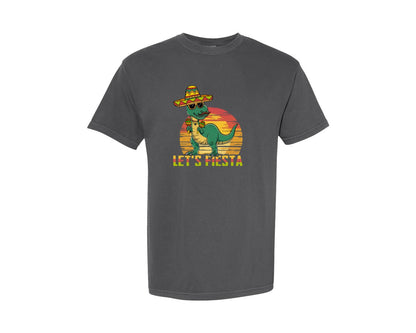 brand:Comfort Colors|color:Pepper|Lets Fiesta Dinosaur Cinco De Mayo Graphic T-Shirt