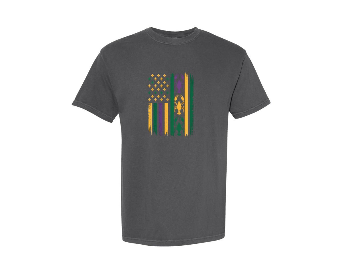brand:Comfort Colors|color:Pepper|Mardi Gras Lobster Flag Graphic T-Shirt
