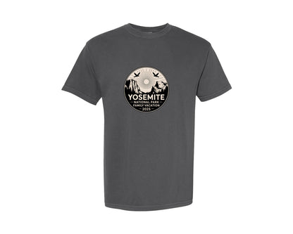 brand:Comfort Colors|color:Pepper|Yosemite Family Vacation Badge 2025 Graphic T-Shirt