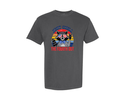 brand:Comfort Colors|color:Pepper|Retro Raccoon 4Th Of July Chill Vibes Graphic T-Shirt