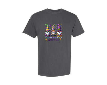 brand:Comfort Colors|color:Pepper|Mardi Gras Gnomes Design Graphic T-Shirt