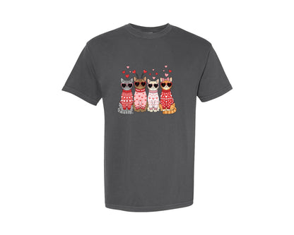 brand:Comfort Colors|color:Pepper|Valentine Cats Valentine 3 Graphic T-Shirt