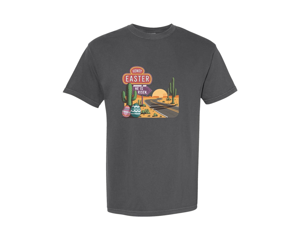 brand:Comfort Colors|color:Pepper|Howdy Easter Western Desert Easter 3 Graphic T-Shirt