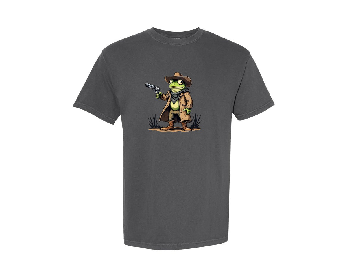 brand:Comfort Colors|color:Pepper|Wild West Frog In Cowboy Outfit Graphic T-Shirt