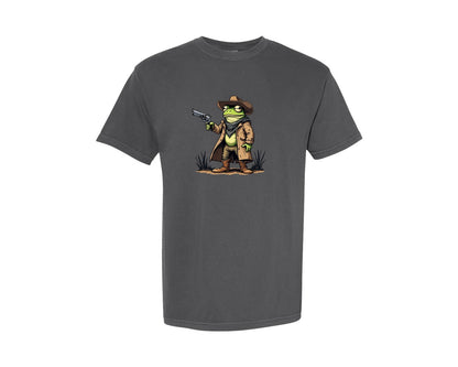 brand:Comfort Colors|color:Pepper|Wild West Frog In Cowboy Outfit Graphic T-Shirt