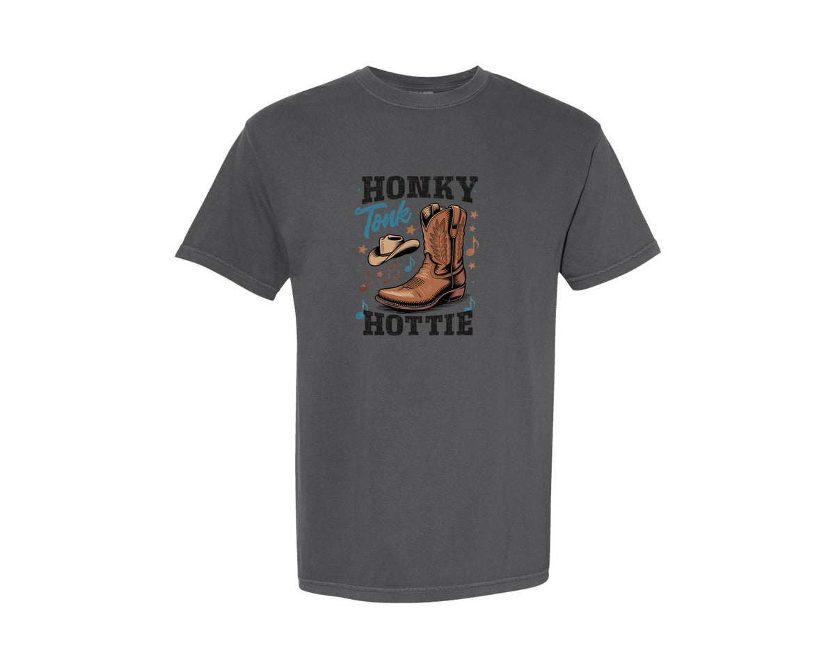 brand:Comfort Colors|color:Pepper|Honky Tonk Country Music Graphic T-Shirt