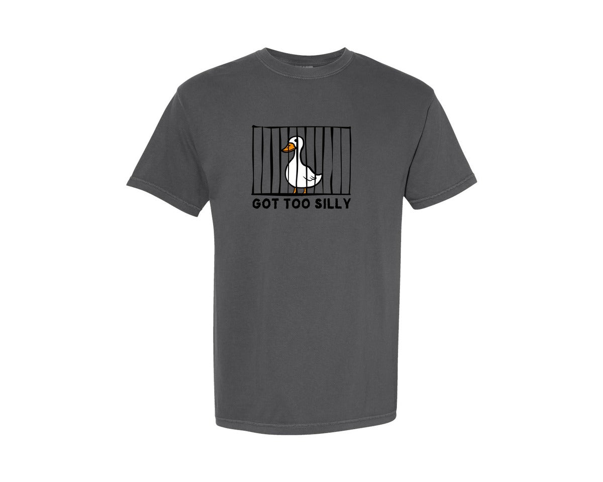 brand:Comfort Colors|color:Pepper|Got Too Silly Goose In Jail Funny Illus Graphic T-Shirt