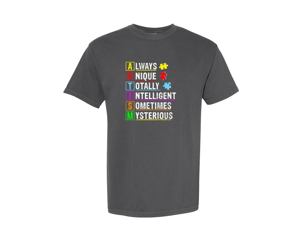 brand:Comfort Colors|color:Pepper|Always Unique Autism Awareness Graphic T-Shirt