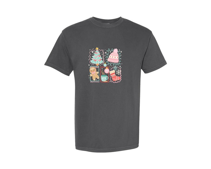 brand:Comfort Colors|color:Pepper|Cute Christmas Tree Coquette Graphic T-Shirt