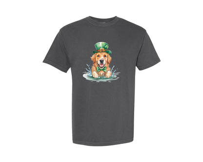 brand:Comfort Colors|color:Pepper|Golden Retriever St Patricks Day Graphic T-Shirt
