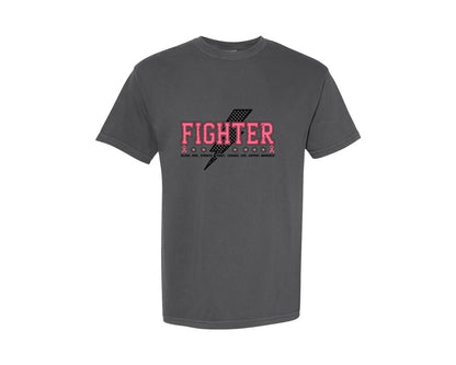 brand:Comfort Colors|color:Pepper|Pink Fighter Text For Breast Cancer Graphic T-Shirt