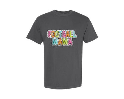 brand:Comfort Colors|color:Pepper|Football Mama Dalmatian Dots Mom Graphic T-Shirt