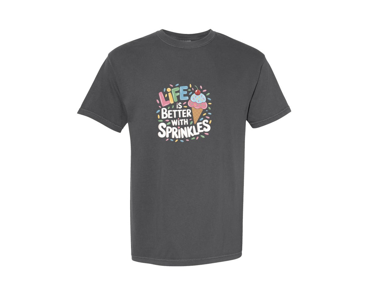 brand:Comfort Colors|color:Pepper|Life Is Better Sprinkles T Shirt Design Graphic T-Shirt