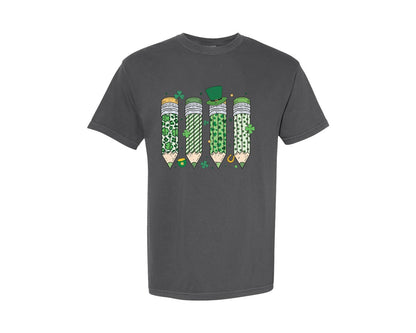 brand:Comfort Colors|color:Pepper|St Patricks Day Teacher Pencil Lucky Graphic T-Shirt