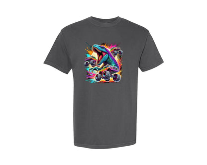 brand:Comfort Colors|color:Pepper|Dinosaur And Big Trucks Splash Graphic T-Shirt