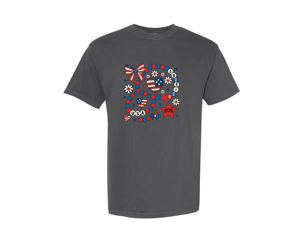 brand:Comfort Colors|color:Pepper|America Friendship Bracelet 4Th Of Graphic T-Shirt