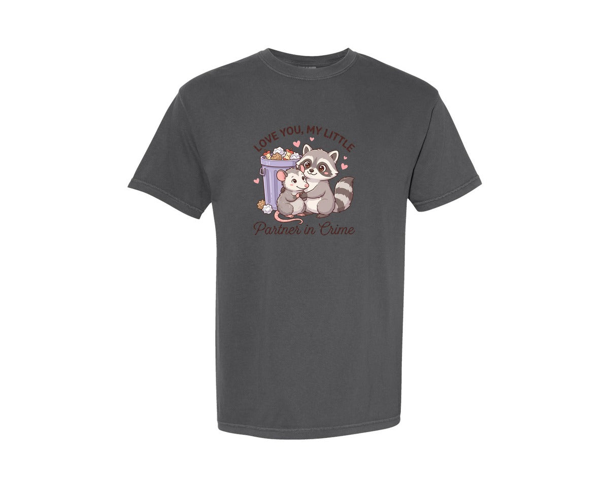brand:Comfort Colors|color:Pepper|Raccoon Possum Partner Valentine Day Graphic T-Shirt