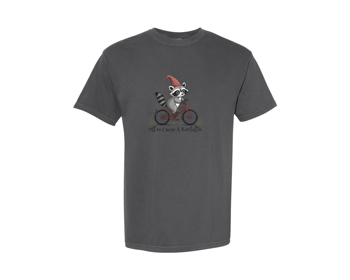 brand:Comfort Colors|color:Pepper|Funny Raccoon On Bicycle T Shirt Graphic T-Shirt