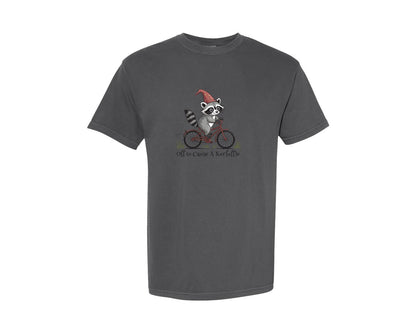 brand:Comfort Colors|color:Pepper|Funny Raccoon On Bicycle T Shirt Graphic T-Shirt