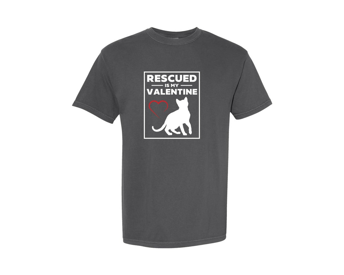 brand:Comfort Colors|color:Pepper|Rescued Is My Valentine Love Tshirt Graphic T-Shirt