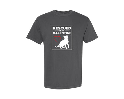brand:Comfort Colors|color:Pepper|Rescued Is My Valentine Love Tshirt Graphic T-Shirt