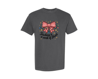 brand:Comfort Colors|color:Pepper|Christmas Teacher Teacher Coquette 8 Graphic T-Shirt
