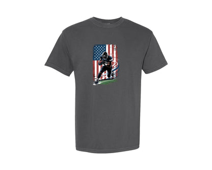 brand:Comfort Colors|color:Pepper|Football Player American Flag Graphic T-Shirt