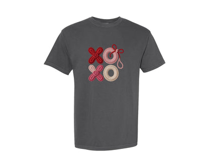 brand:Comfort Colors|color:Pepper|Valentine Xoxo Faux Crochet T Shirt Graphic T-Shirt