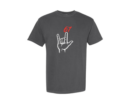 brand:Comfort Colors|color:Pepper|Hand Sign I Love You Funny 67 Meme Graphic T-Shirt